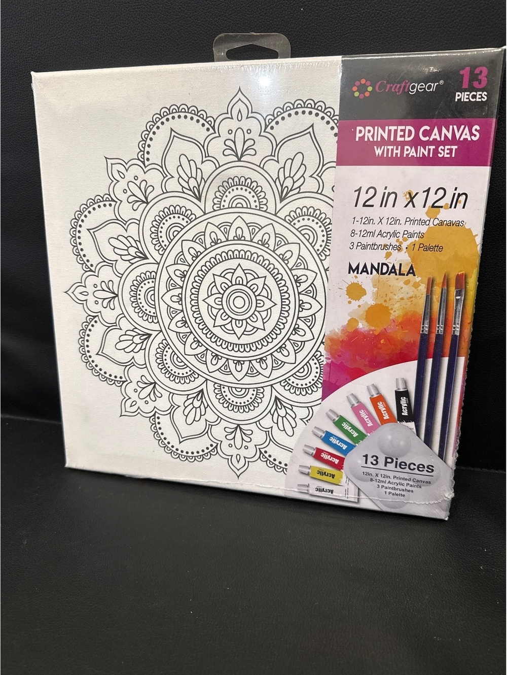 Craftgear 13-Piece Mandala Printed Canvas with Paint Set 12in x 12in